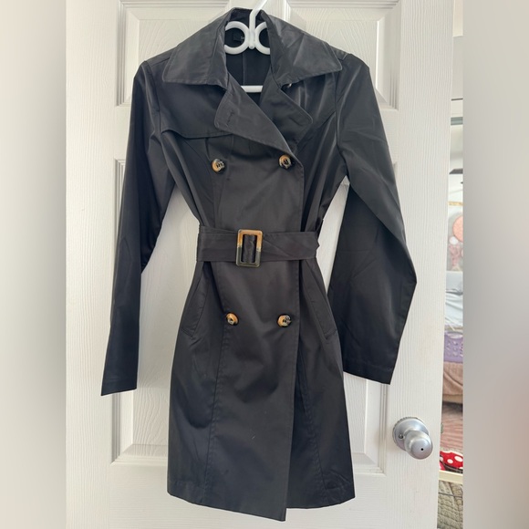 Lumiere Black Double-Breasted Trench Coat - Picture 2 of 5